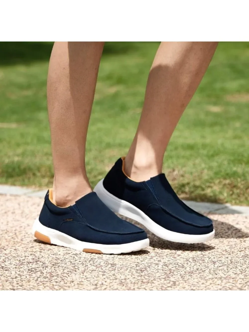 OrthoComfoot Mens Denim Leather Slip On Loafer Comfortable Non-Slip Casual Shoes